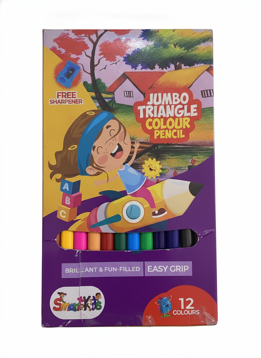 Smart Kids Jumbo Triangle Colour Pencils 12 Pack Set.