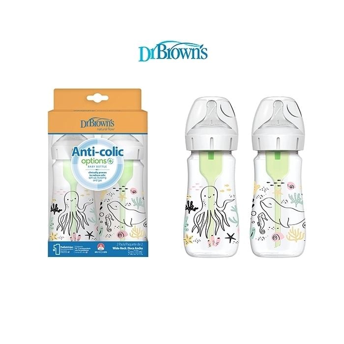 Dr Brown's Anti-Colic Option+ 2in1 Baby Bottle 270ml (Transparent Pack)